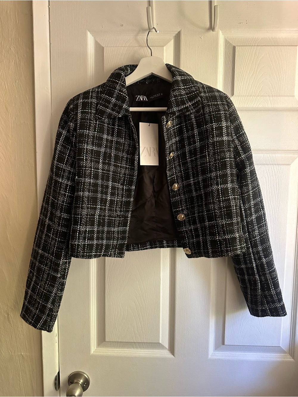 Zara Black & White Tweed Cropped Jacket